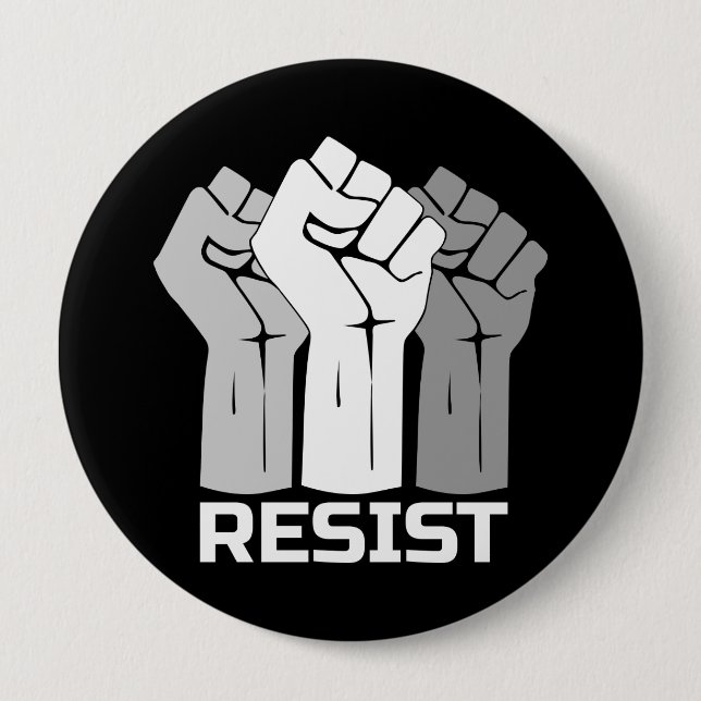 Resist with fist - in white 0002 button (Front)