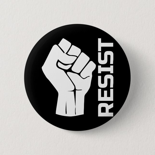 Resist with fist - in white 0002 button (Front)