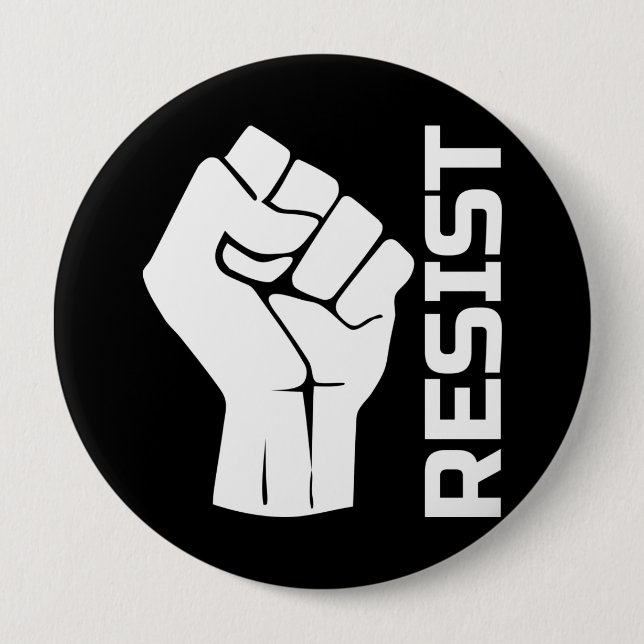 Resist with fist - in white 0002 button (Front)