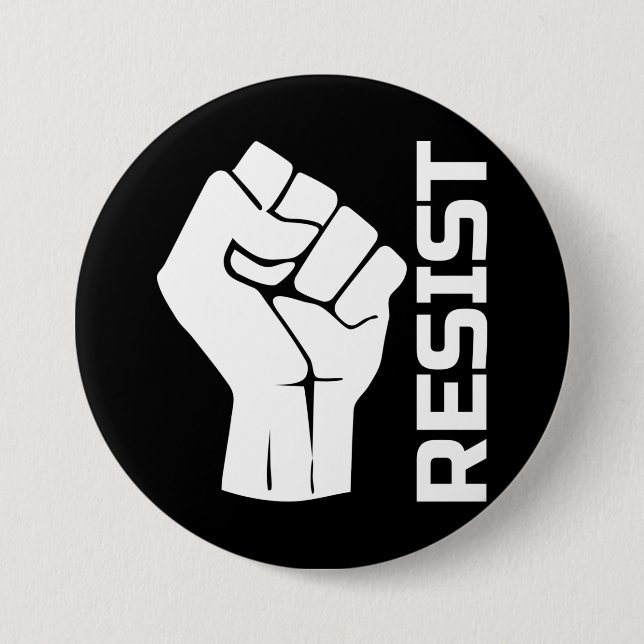 Resist with fist - in white 0002 button (Front)