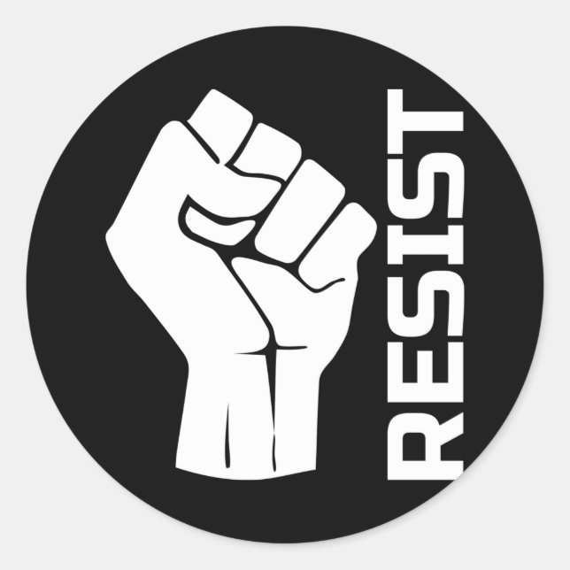 Resist with fist - in white 0002 classic round sticker (Front)