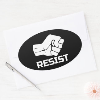Resist with fist - in white 0002 oval sticker