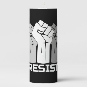 Resist with fist - in white 0002 pillar candle