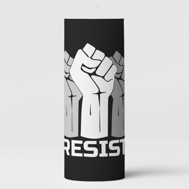 Resist with fist - in white 0002 pillar candle (Front)
