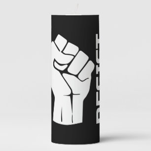 Resist with fist - in white 0002 pillar candle