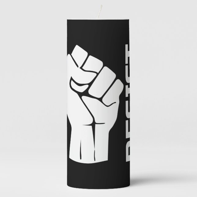 Resist with fist - in white 0002 pillar candle (Front)