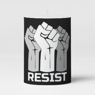Resist with fist - in white 0002 pillar candle