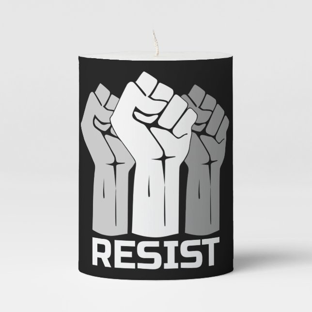 Resist with fist - in white 0002 pillar candle (Front)