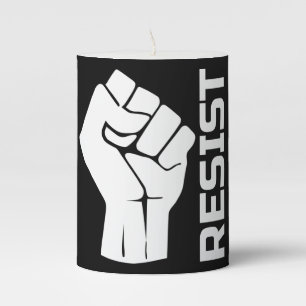 Resist with fist - in white 0002 pillar candle