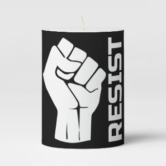Resist with fist - in white 0002 pillar candle