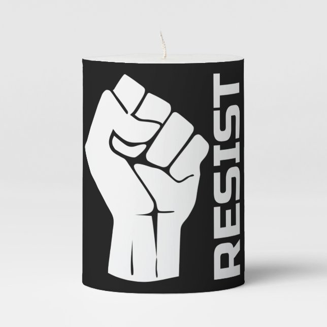 Resist with fist - in white 0002 pillar candle (Front)