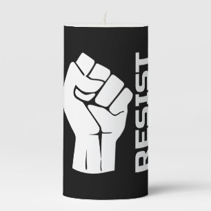 Resist with fist - in white 0002 pillar candle