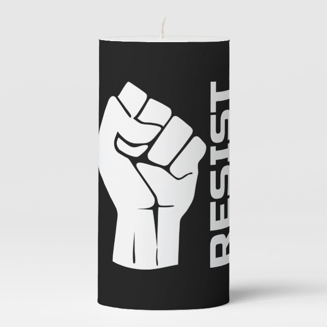 Resist with fist - in white 0002 pillar candle (Front)