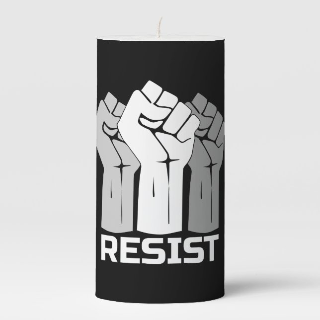 Resist with fist - in white 0002 pillar candle (Front)
