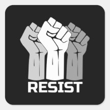 Resist with fist - in white 0002 square sticker