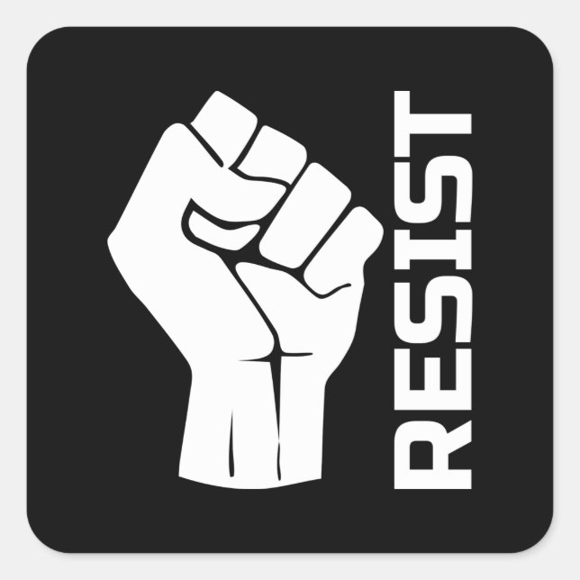 Resist with fist - in white 0002 square sticker (Front)