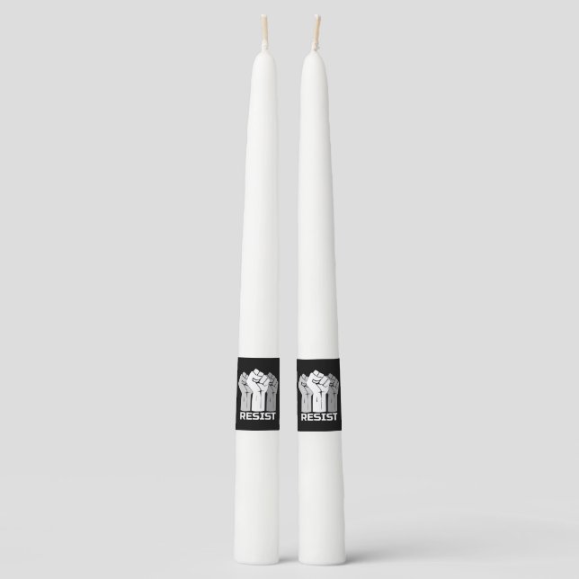 Resist with fist - in white 0002 taper candle (Front)