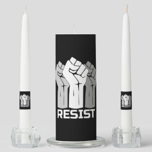 Resist with fist - in white 0002 unity candle set