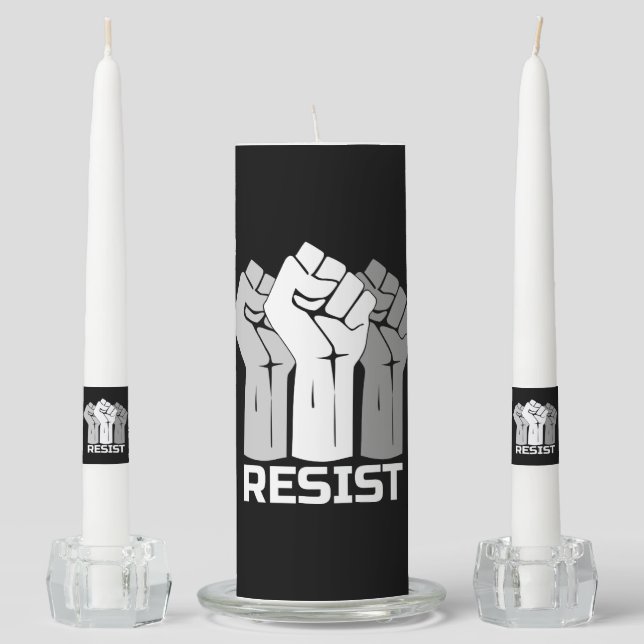 Resist with fist - in white 0002 unity candle set (Front)