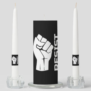 Resist with fist - in white 0002 unity candle set