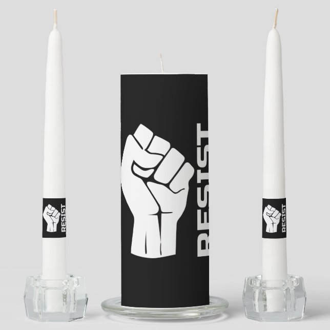 Resist with fist - in white 0002 unity candle set (Front)