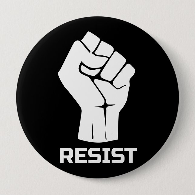 Resist with fist - in white button (Front)