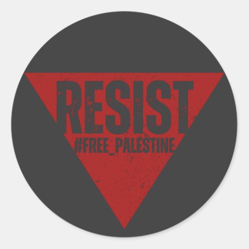 Resist word with inverted red triangle resistance  classic round sticker