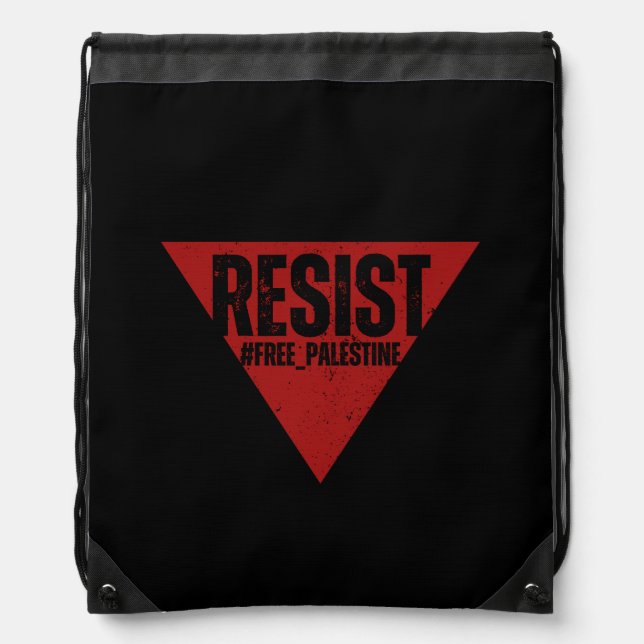 Resist word with inverted red triangle resistance  drawstring bag (Front)