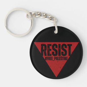 Resist word with inverted red triangle resistance keychain