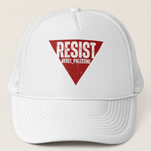 Resist word with inverted red triangle resistance trucker hat