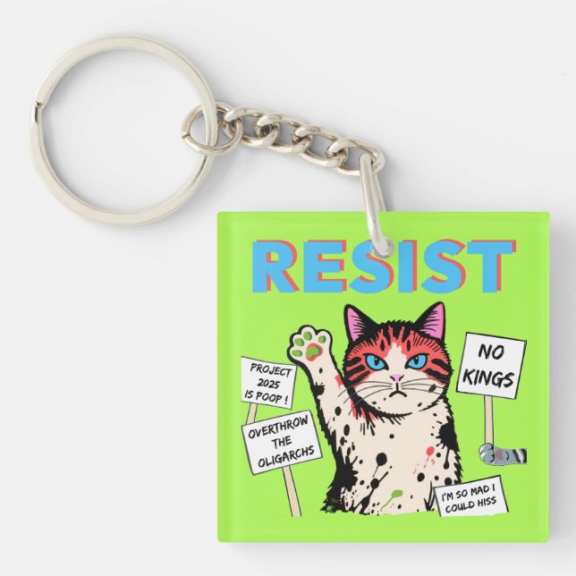 Resistance Protest Cat  Keychain (Front)