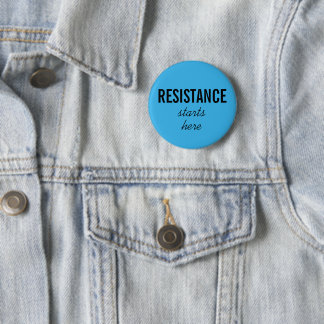 Resistance Starts Here, black text on blue Protest Button