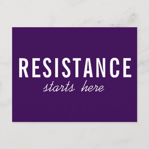 Resistance Starts Here bold white text on purple Postcard