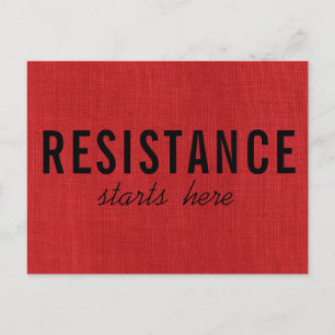 Resistance Starts Here on Red Linen Texture Photo Postcard