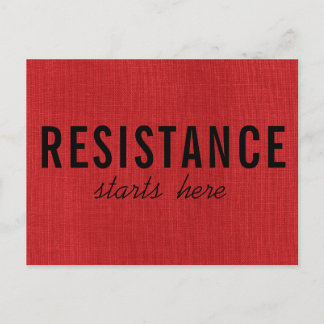 Resistance Starts Here on Red Linen Texture Photo Postcard