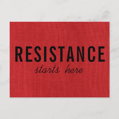 Resistance Starts Here on Red Linen Texture Photo Postcard