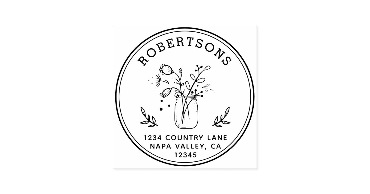 (RESIZED) Mason Jar Flowers Return Address Self-inking Stamp | Zazzle.com