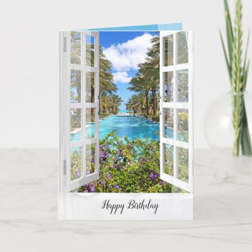 Resort Poolside Window Birthday Card