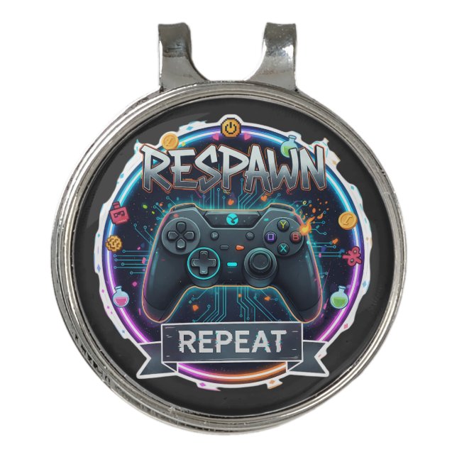 Respawn and Repeat Gamer Controller Golf Hat Clip (Front)
