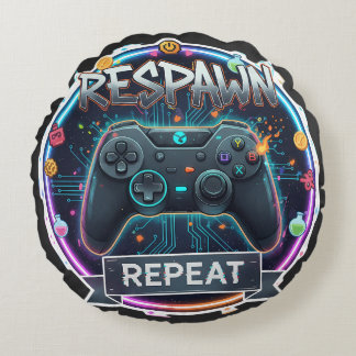 Respawn and Repeat Gamer Controller Round Pillow