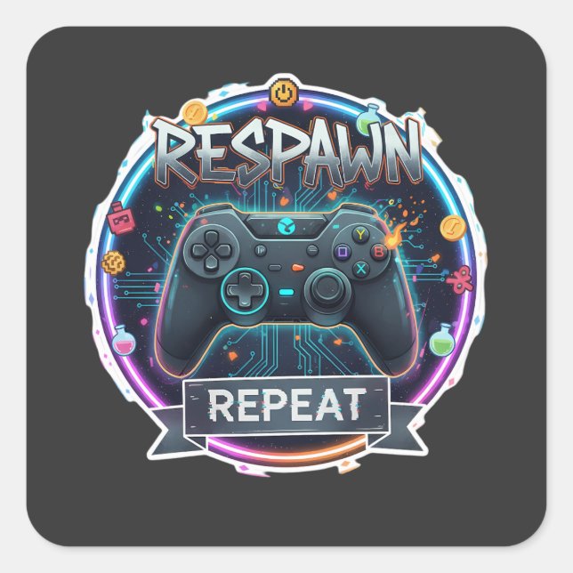 Respawn and Repeat Gamer Controller Square Sticker (Front)