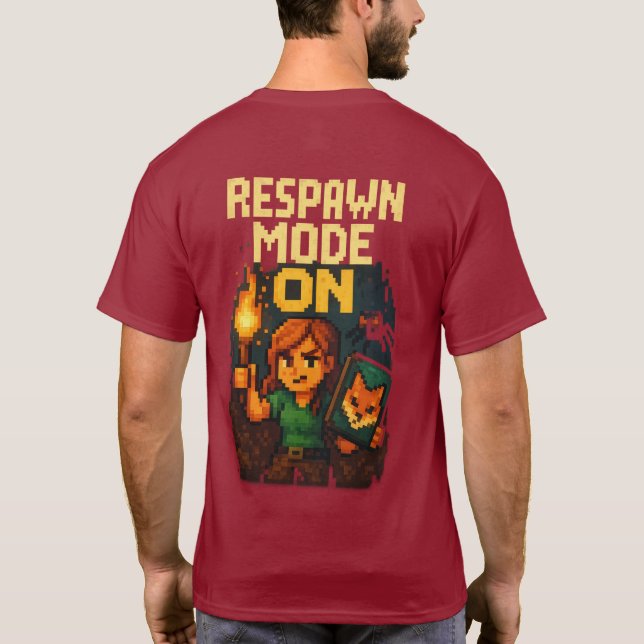 “Respawn Mode On – Pixel Gamer Girl T-Shirt” T-Shirt (Back)