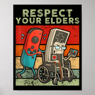 Respect elders retro gaming funny gamer controller poster
