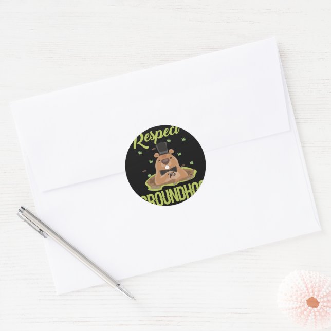 Respect Groundhog Woodchuck Photo Groundhog Day Classic Round Sticker (Envelope)