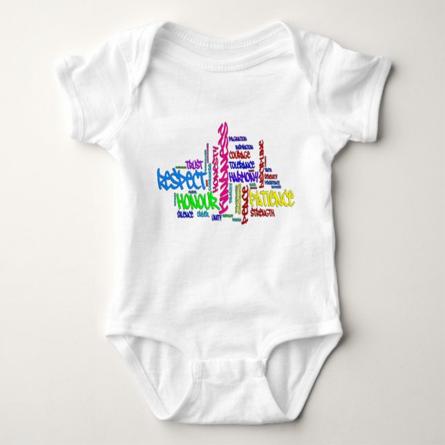 Respect, Kindness, Trust... Virtues word art Baby Bodysuit (Front)
