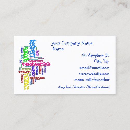 Respect, Kindness, Trust... Virtues word art Business Card Template