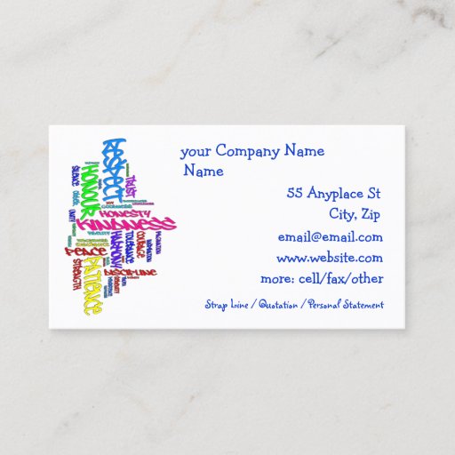 Customizable Respect, Kindness, Trust... Virtues word art Business Card Template