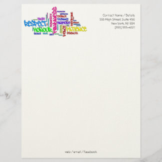 Respect, Kindness, Trust, Virtues word art Letterhead