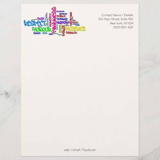 Respect, Kindness, Trust, Virtues word art Letterhead (Front)