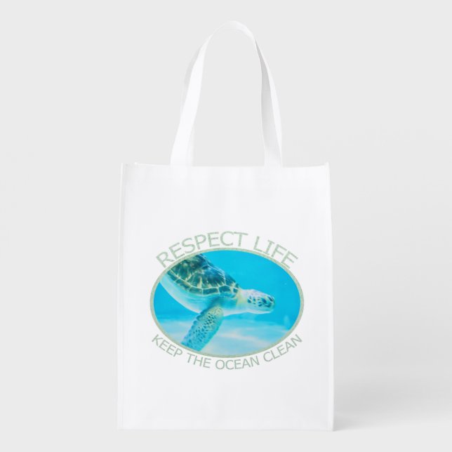 Respect Life, Keep the Ocean Clean Grocery Bag (Back)